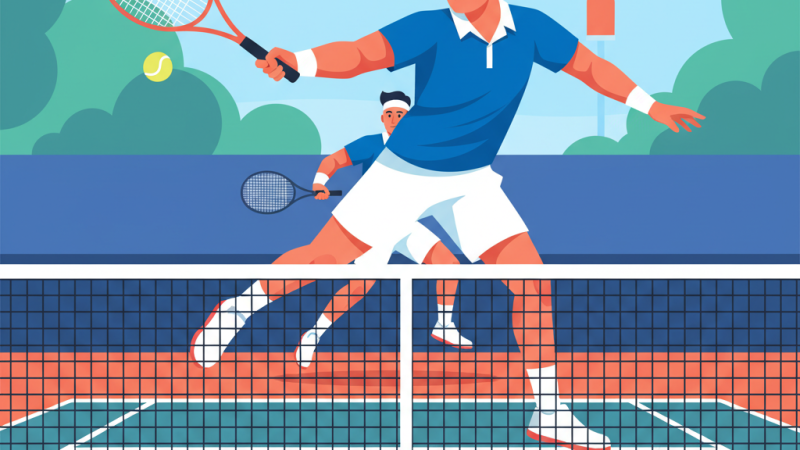 Tay vợt thực hiện cú vô-lê quyết đoán gần lưới